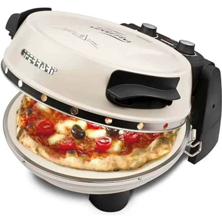 G3 Ferrari elektrischer Pizzaofen Napoletana Icy Cream - limited Edition, bis 400 Grad mit Pizzastein – inkl. 2-ten Stein/Pizza und Fladen in 3 Minuten/auch für Tisch und Garten, weiß