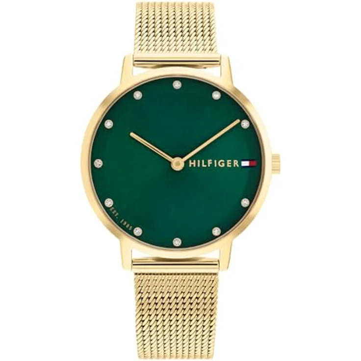 Tommy Hilfiger Analog Quarzuhr für Damen mit grünem Sonnenstrahl-Zifferblatt und Gelbgoldfarbenem Edelstahl-Mesh-Gliederarmband - 1782668 – Bild 1