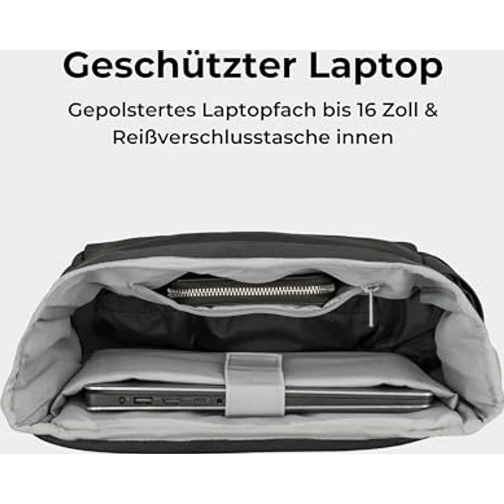 "Johnny Urban Cityrucksack Harvey Medium, Rolltop Damen Herren, Laptop Fach (1-tlg), Wasserabweisend, Schwarz" – Bild 5