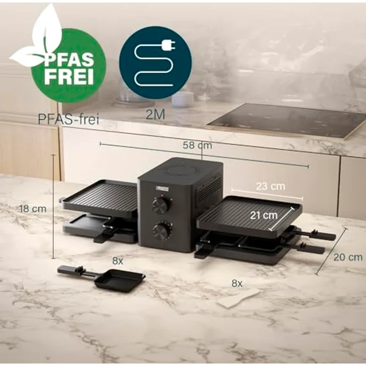 Princess Raclette Purify, 8 Personen, Integriertes Luftfiltersystem, Verstellbarer Thermostat, Spülmaschinenfeste Teile, Antihaftbeschichtung, Modernes Design, Überhitzungsschutz, 162660 – Bild 2