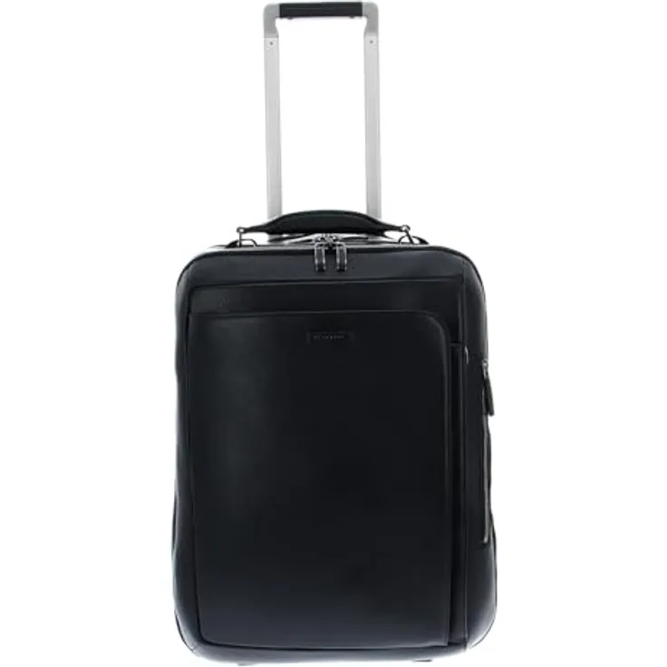 PIQUADRO Modus Trolley Cabin, Leder-Koffertrolley mit 2 Rädern, 15,6 Zoll Fächern, 47 Liter, Schwarz, 50 cm