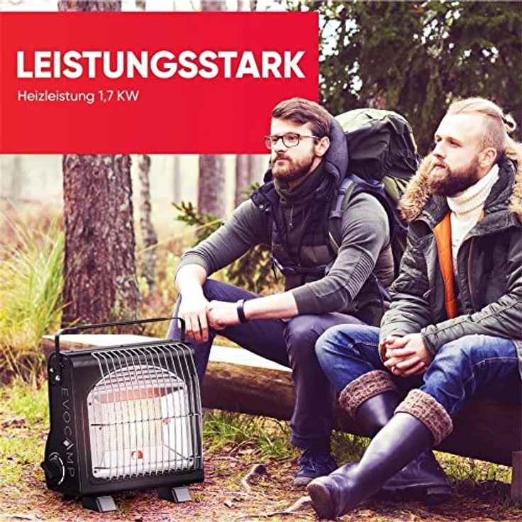 EVOCAMP tragbare Gasheizung und Gaskocher 2-in-1, Camping Heizung mit hoher Leistung 1,7 kW, multifunktionale Keramikheizung, perfekte Wärmequelle ohne Strom, Heizstrahler Gas (ohne Gaskartuschen) – Bild 4
