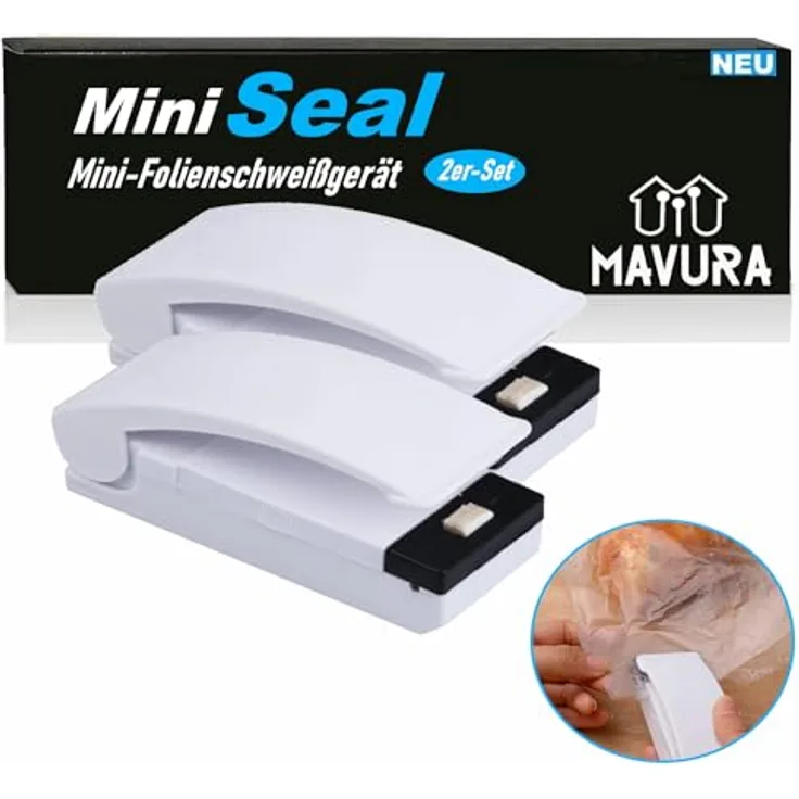 MiniSeal Mini Folienschweißgerät Vakuumierer Vakuumiergerät, Handschweißer Einschweißgerät Portabler Tüten Verschweißer [2er Set]