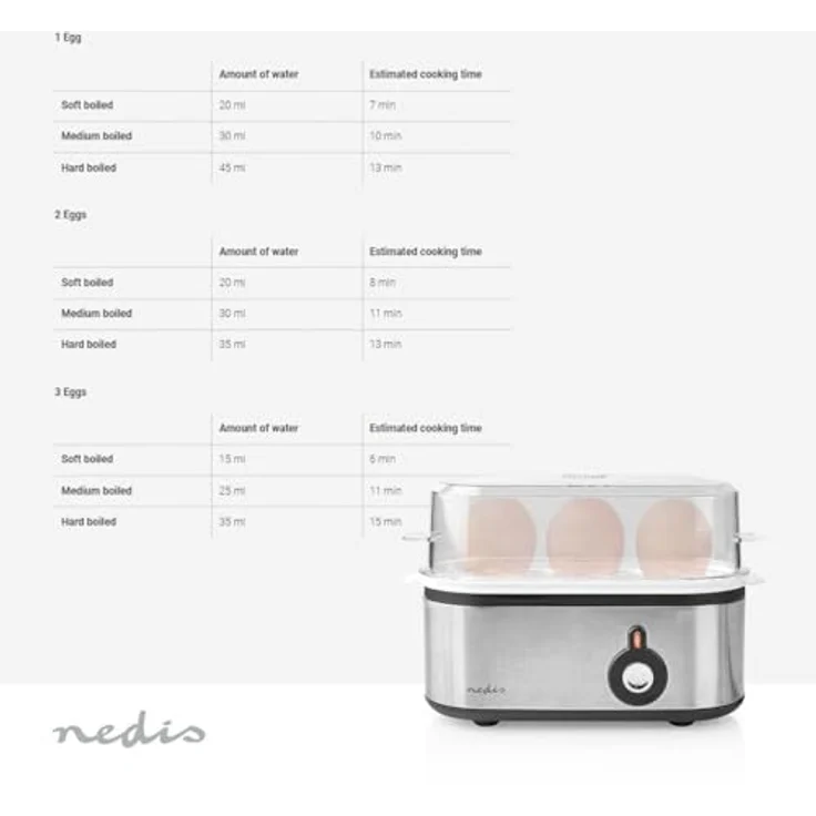 Nedis Eierkocher, 3 Eier, 210 Watt, Becher mit Piekser, Signalton – Bild 4
