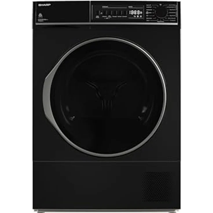 Sharp KD-ROHB7GBA+++-DE Wärmepumpentrockner Frontlader, 7 kg, 15 Programme, 30 Min. Kurzprogramm, Schontrommel, LED-Innenbeleuchtung, Kindersicherung, Schwarz – Bild 1