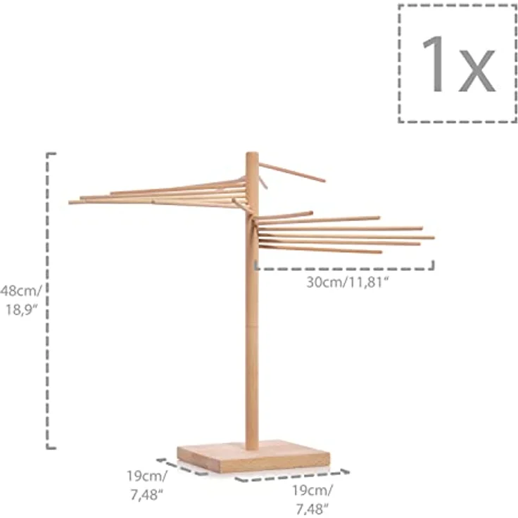 Sänger Pastatrockner XXL demontierbar aus Holz Nudeltrockner | Gesamthöhe 50 cm | 16 abnehmbare Arme | Armlänge 30 cm | Geschütztes Design | Stabile Basis zum problemlosen trocknen selbstgemachter Pasta – Bild 5
