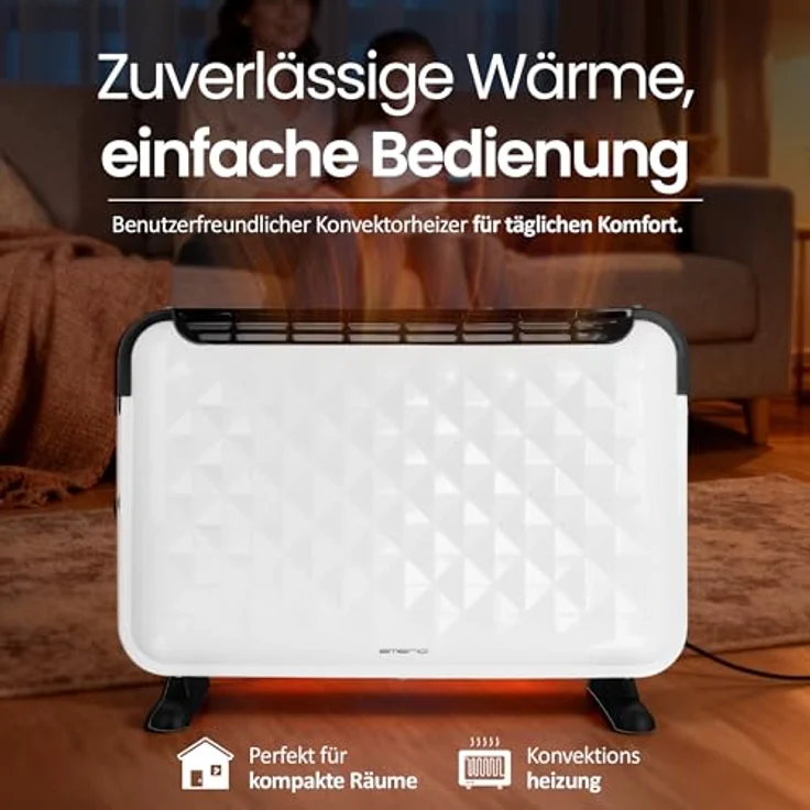 Emerio Konvektor CH-106492, 2000W Heizgerät mit 3 Heizstufen für Räume bis 25 qm, weiß – Bild 2