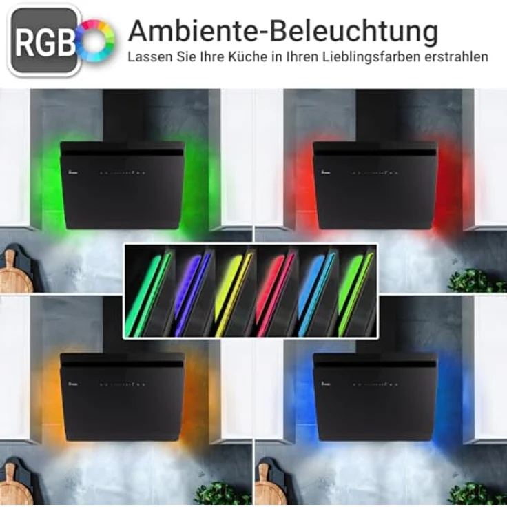 KKT KOLBE SOLO6005SM Dunstabzugshaube 60 cm, 782 cbm/h, Umluft/Abluft, Kopffrei, Glas Schwarz, Smart WiFi App, Nachlaufautomatik, SensorTouch, RGBW LED-Beleuchtung – Bild 2