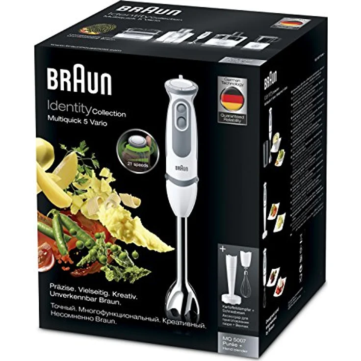 Braun MultiQuick 5 Vario MQ 5007 Puree Stabmixer, 750 W, Kartoffel- und Gemüsestampfer, Edelstahl-Schneebesen, EasyClick System, PowerBell Technologie – Bild 3