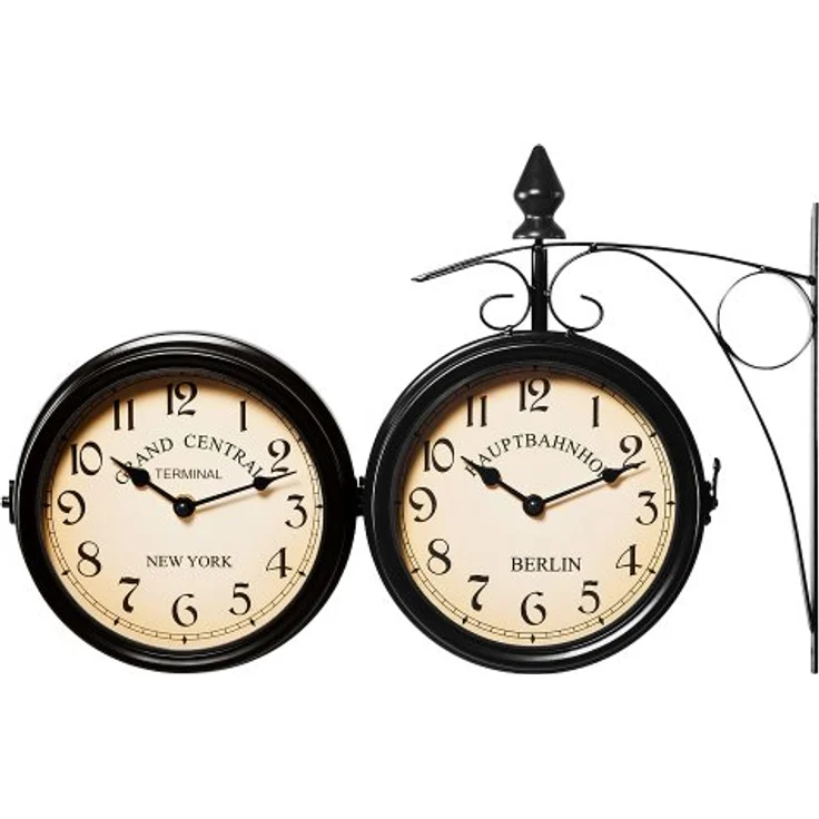 Monzana Wanduhr Vintage Quarzuhrwerke Mit Beidseitigem Ziffernblatt Doppelseitige Bahnhofsuhr Schmiedeeisern Retro Schwarz - Preisvergleich – Bild 3