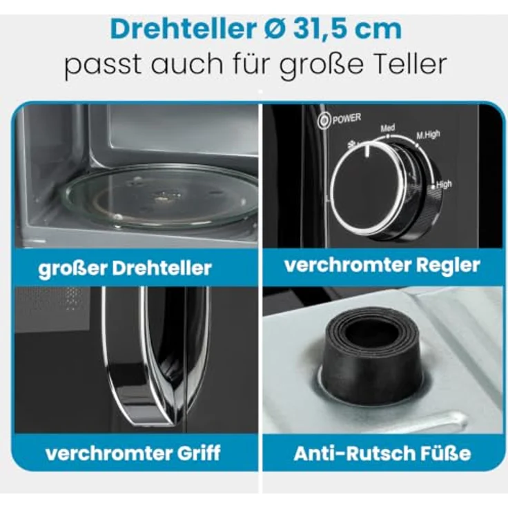 ProfiCook® Mikrowelle PC MW 1354, 30 L XXL-Garraum, 950W Leistung, großer 31,5 cm Drehteller, 5 Leistungsstufen – Bild 6
