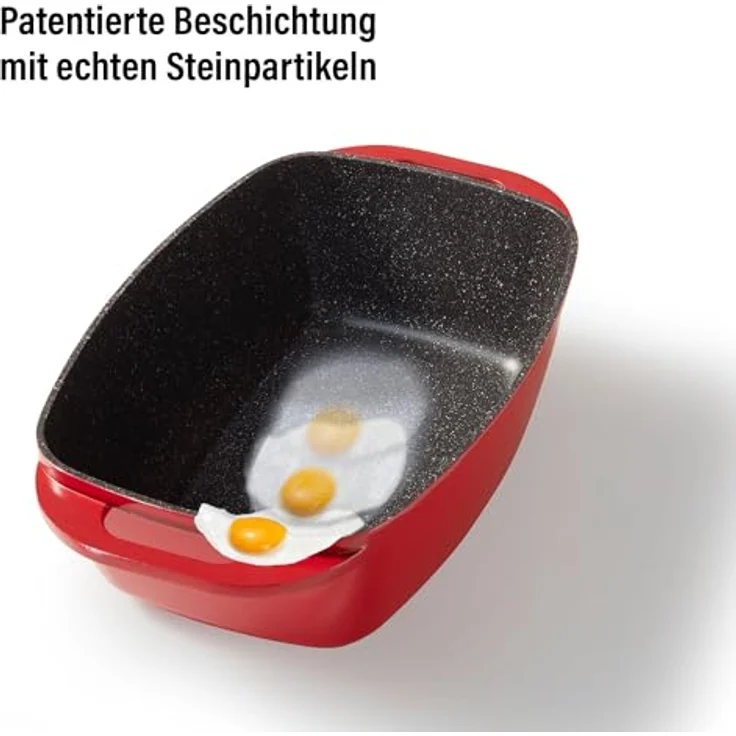 STONELINE Bräter, mit Aluguss-Deckel, induktionsgeeignet, Deckel als Auflaufform verwendbar (43x26, rot) – Bild 5