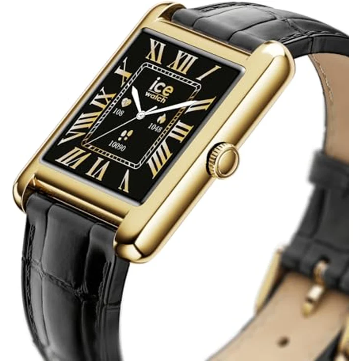 ICE-WATCH Ice smart TKS 2.0 Gold Black Croco, Damen verbunden, 1,41 Zoll, schwarzes Alligatorlederarmband, Herzfrequenzmesser, Bluetooth, wasserdicht bis 5 bars – Bild 3