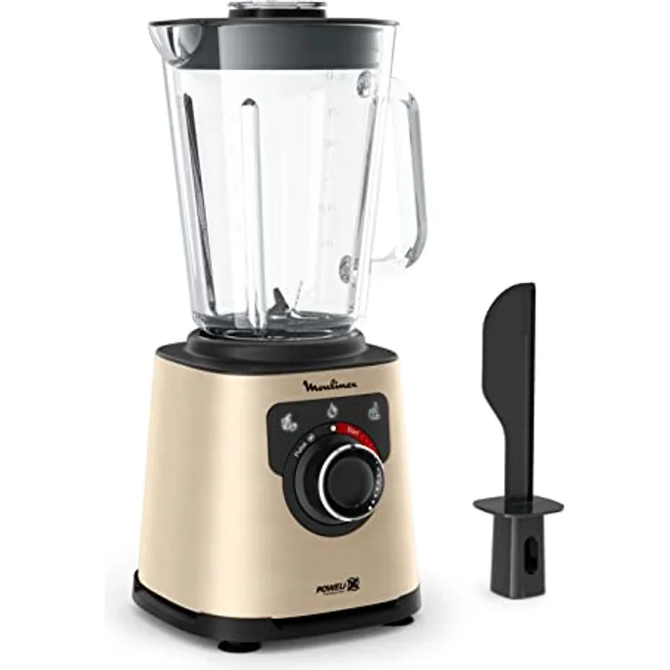 Moulinex PerfectMix LM871A10, Elektrischer Standmixer mit 1200 W, Glasschüssel 1,5 l, Powelix-Klingentechnologie, einfache Reinigung, Schwarz/Gold