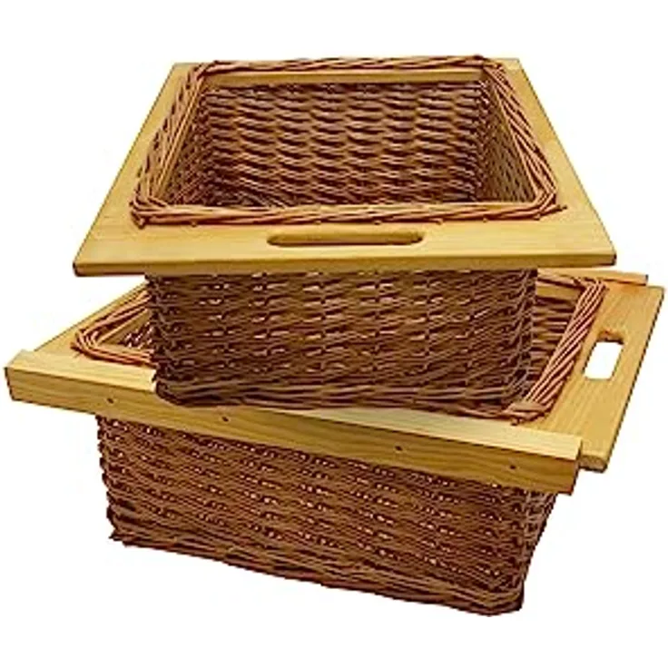 Monster Shop Ausziehbare Weidenkörbe Küche Rattan, 500mm, 100% handgefertigt, mit Befestigungssatz, Braun