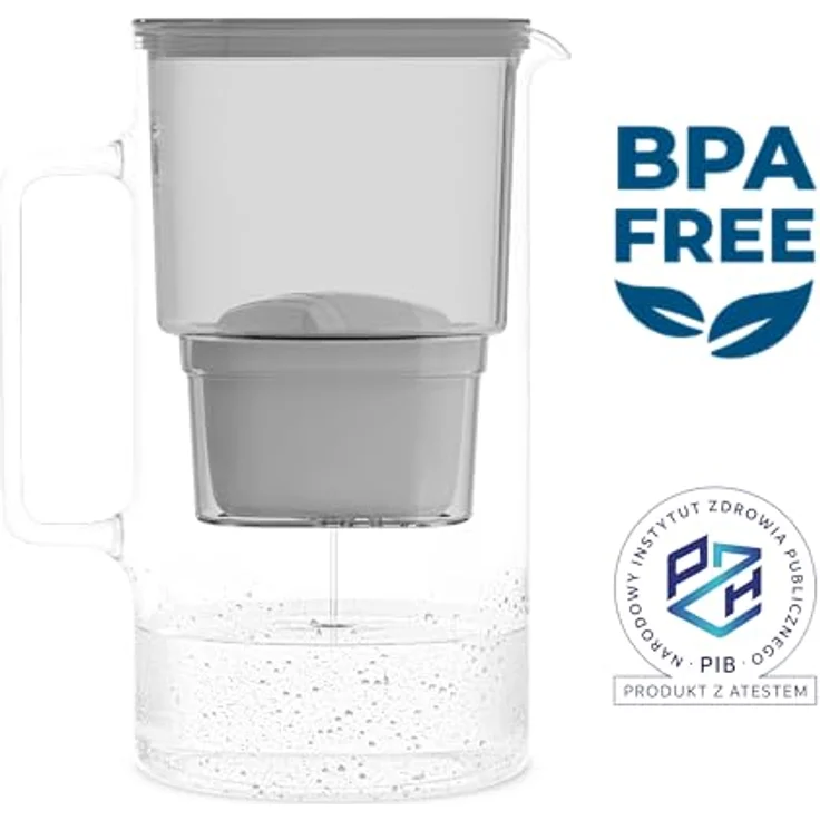 Wessper Crystaline Wasserfilterkanne aus Glas 3L, kompatibel mit Brita Maxtra, inklusive 1 Wasserfilter-Kartusche, reduziert Kalk und Chlor, Grau – Bild 5