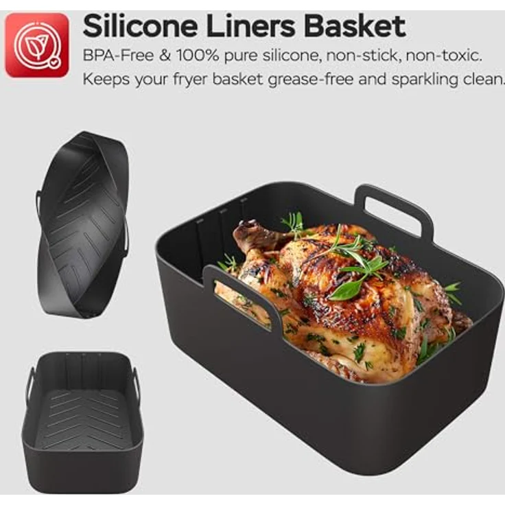 TurboTronic Heißluftfritteuse XL 6Liter 0,6kg Pommes mit Silikoneinlage 12 Programme digital Touch-Steuerung 1500W Power Airfryer 40-200°C Luftfritteuse Air Friteuse ohne Fett/Öl Grill, Silber – Bild 5