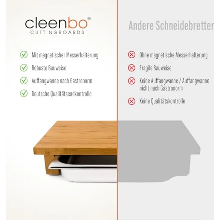 cleenbo Schneidebrett 'classic bamboo GN' mit Edelstahl Auffangschale – Bild 9
