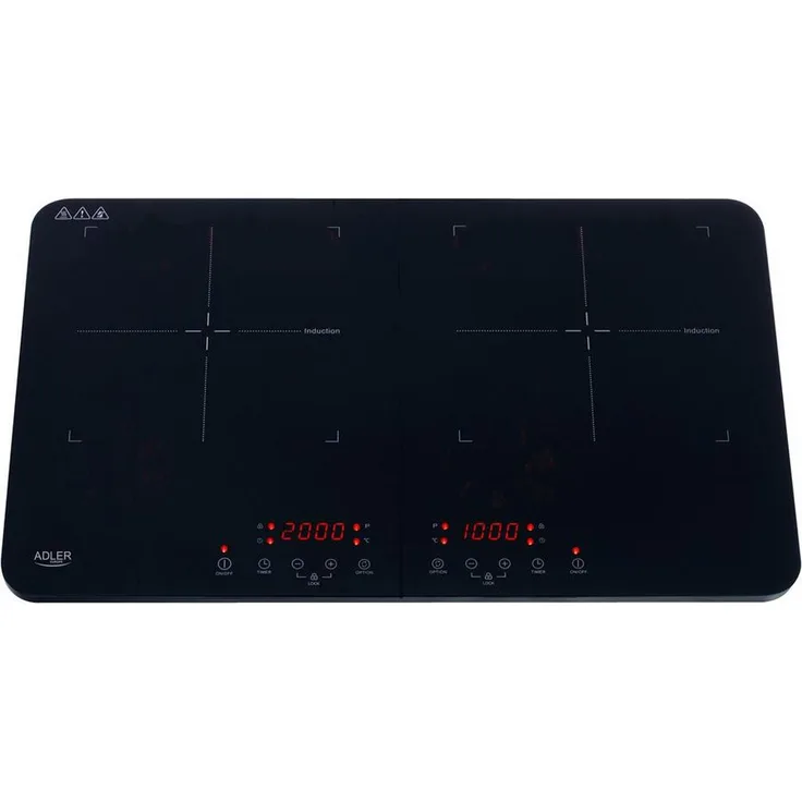 Adler Doppel-Induktionskochplatte AD 6516, LCD Display, Doppelkochfeld mit Timer, schwarz