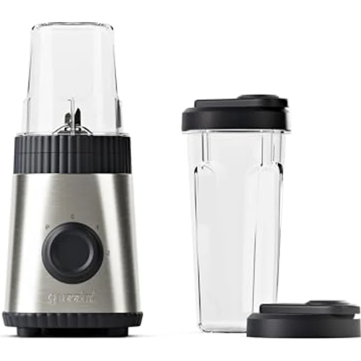 Guzzini Sous Chef, On-The-Go-Standmixer mit Doppelklinge aus Edelstahl, zwei Geschwindigkeiten, Pulse-Funktion, zwei luftdichten Bechern (600 ml und 300 ml), Kompakt, Bio-Basis (Anthrazit) – Bild 1