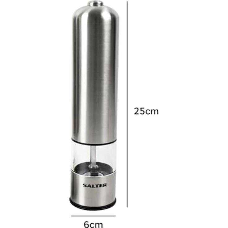 Salter Elektrische Salz- und Pfeffermühle im Set - Gebürstetes Edelstahl-Finish, Keramik-Mechanismus Ideal für Himalaya - Steinsalz, Pfeffer, Kräuter, Gewürze, kein Verschütten, einfache Handhabung – Bild 11