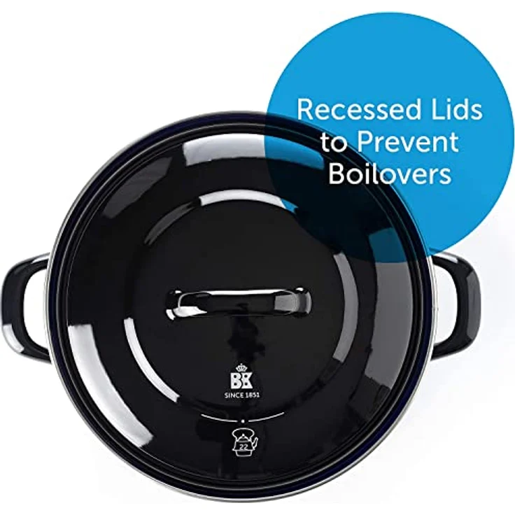 BK Indigo Holländisches Erbe Runde Deutsche Emaillierte Kasserolle mit Deckel mit PFAS-Freier Keramischer Antihaftbeschichtung, 24 cm/4,2 Liter, Induktion, Spülmaschinenfest, Backofenfest, Schwarz – Bild 5