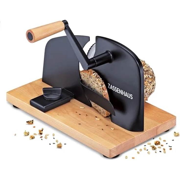 ZASSENHAUS Allesschneider Brotschneidemaschine PURE schwarz, Manuell betrieben mit Edelstahlmesser, stufenlose Schnittstärkeeinstellung bis 20 mm – Bild 3