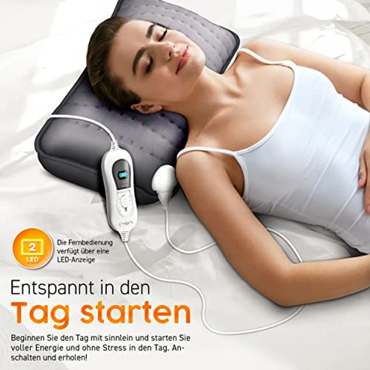 sinnlein Heizkissen elektrisch mit Füllung 100W für Rücken Schulter Nacken Bauch | Wärmekissen mit 3 Temperaturstufen & Abschaltautomatik (Grau) – Bild 5