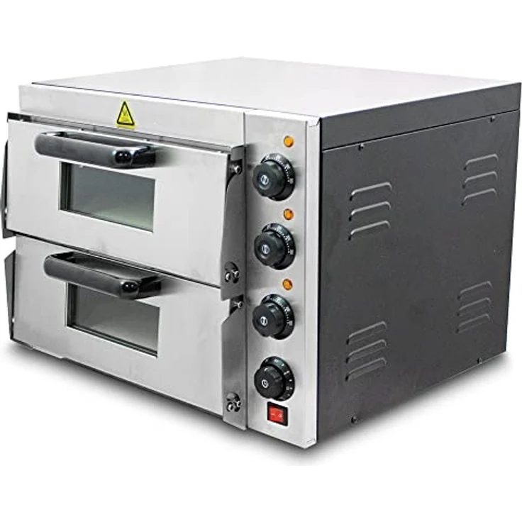 Bituxx Elektrischer Pizza Doppelofen MS-18168, 3000 Watt, Silber, mit getrennten Temperatureinstellungen und Schamottstein für knusprigen Boden – Bild 3