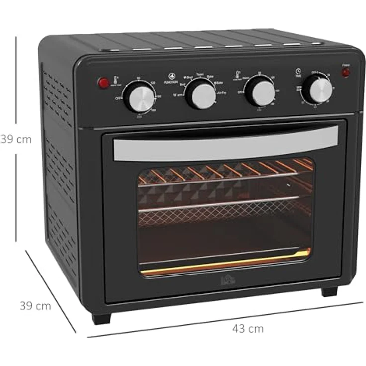 HOMCOM Minibackofen Umluft 30L Mini Ofen 7 Modi, Frittierkorb, 60 Min. Timer, 1600W, in schwarz – Bild 5