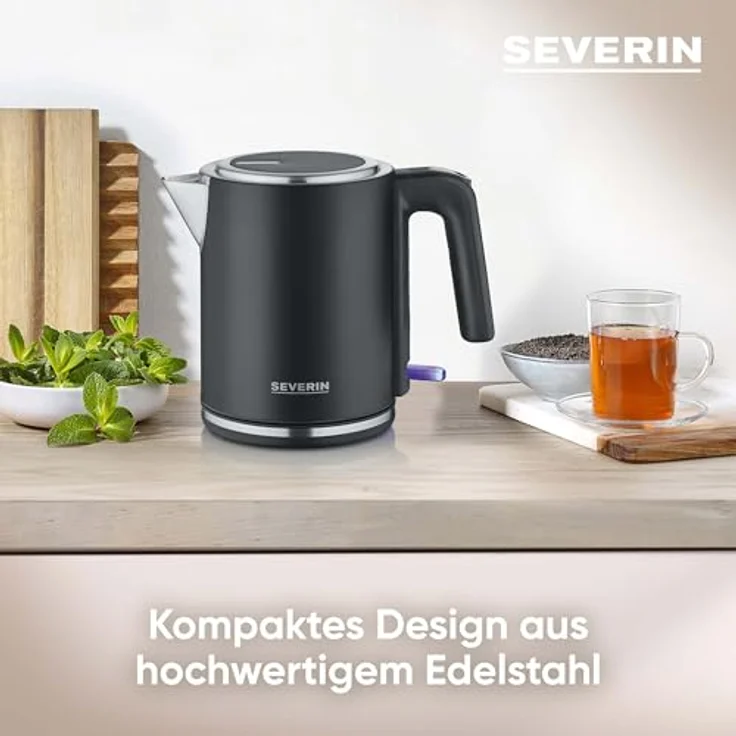 SEVERIN WK 9555 Wasserkocher 1L, leistungsstark & kompakt, schwarz-silber/Edelstahl, mit Wasserstandsanzeige, Kalkfilter & XXL-Öffnung – Bild 3