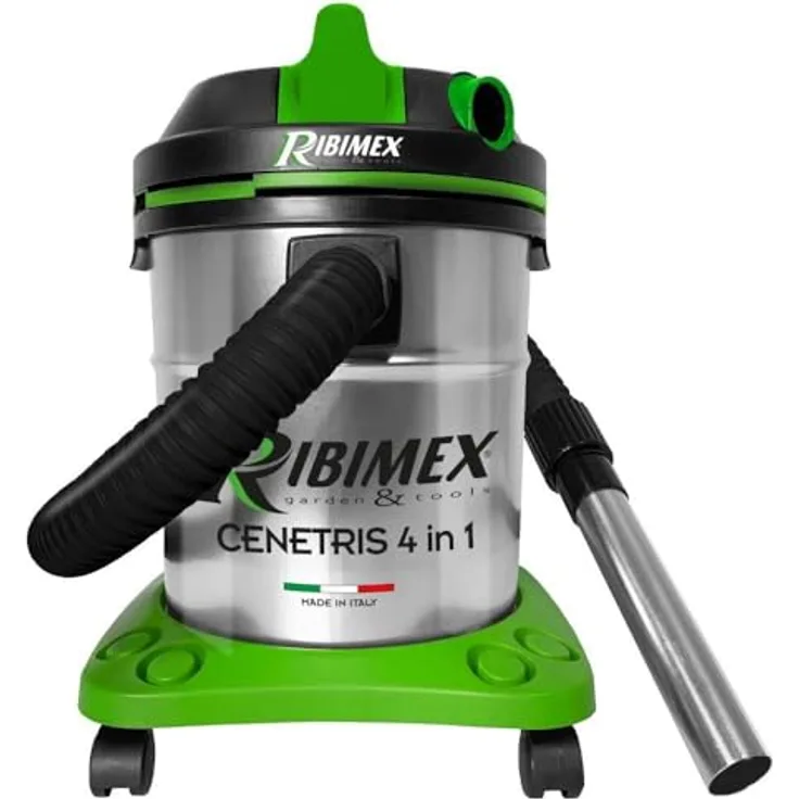 RIBIMEX Cenetris PRCEN010IT, 4-in-1 Absaugerbehälter für Asche, Feststoffe und Flüssigkeiten, 1200 W, 20 L, grün und schwarz, mit Gebläsefunktion und kompletten Zubehör