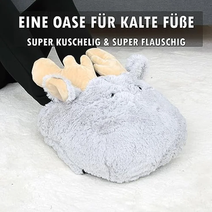 Fusswärmer ohne Strom (Elch) Einheitsgröße - Plüsch Fußwärmer - warme Füße, flauschig kuscheliger Fußsack - Wärmekissen – Bild 5