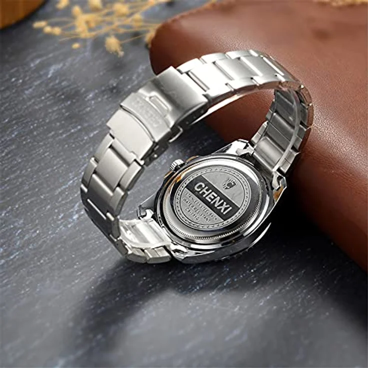 JewelryWe Herrenuhr Edelstahl Quarz Analog mit leuchtendem Zifferblatt, Kalenderfunktion und 3ATM wasserdicht, Silber Blau – Bild 3