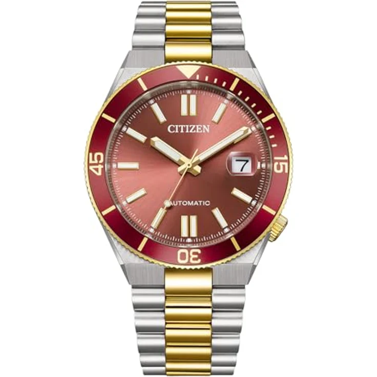 Citizen NJ0234-58X Herrenuhr Automatik Edelstahl Bicolor mit rotem Zifferblatt, 40 mm, wasserdicht bis 10 ATM – Bild 1