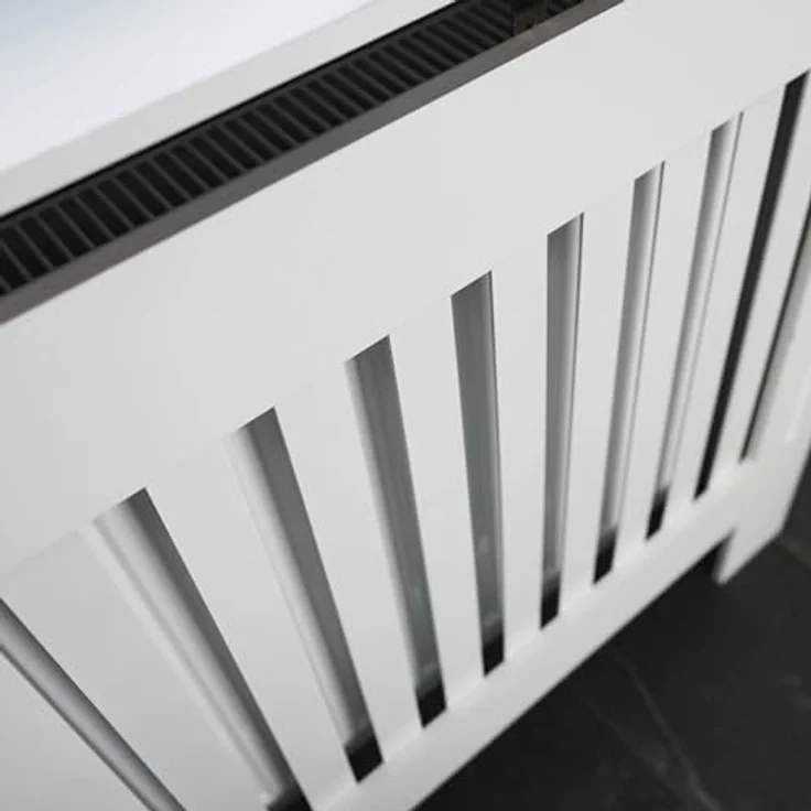 Toboli Heizkörperverkleidung Weiß, 172x19x82cm MDF Heizkörperabdeckung mit Lamellenoptik und kindersicherem Design – Bild 9