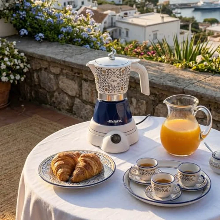 Ariete 1358 Capri Moka Aroma, Elektrische Espressokanne für gemahlenen Kaffee, 400 W, Weiß-Blau – Bild 8