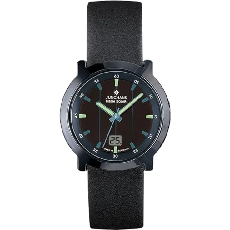 JUNGHANS Funk-Solar Herrenuhr Stratos, schwarze Keramik mit analog-digital Anzeige, langlebigem Quarzwerk und kratzfestem Synthetik-Saphirglas