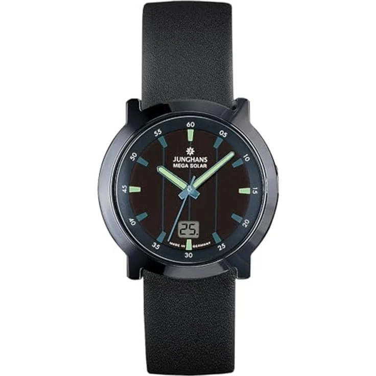 JUNGHANS Funk-Solar Herrenuhr Stratos, schwarze Keramik mit analog-digital Anzeige, langlebigem Quarzwerk und kratzfestem Synthetik-Saphirglas – Bild 1