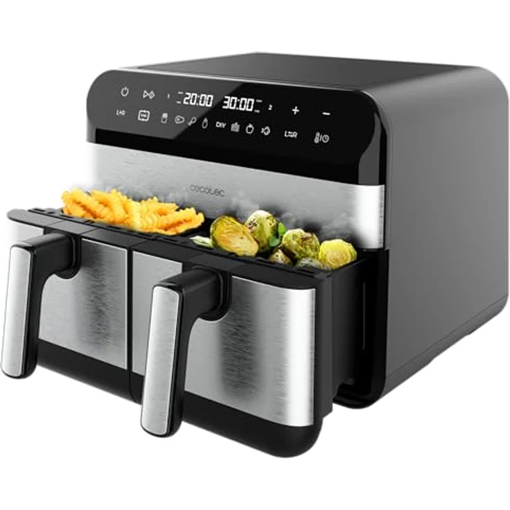 Cecotec CecoFry Advance Double, Heißluftfritteuse 9 L, 2850 W, digitale ölfreie Diätfritteuse mit zwei Körben, PerfectCook-Technologie, Inox – Bild 1