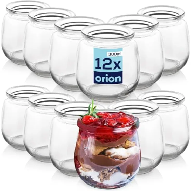 orion group Joghurtglas Dessertglas, 300 ml Einmachgläser – Set mit 12 Stück, bruchsicheres, transparentes Glas, spülmaschinenfest