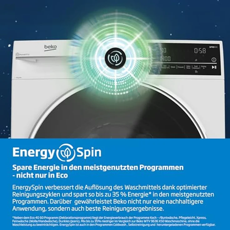 Beko BM3WFU3741X freistehende Waschmaschine, EnergySpin, Dampffunktion, Hygiene+, Coldwash, 7 kg, Weiß – Bild 3
