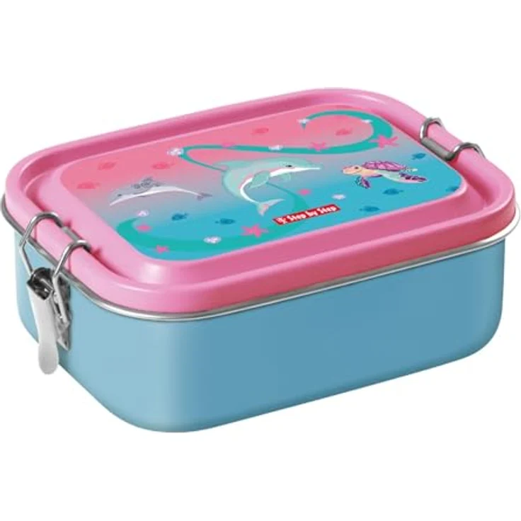 Step by Step Lunchbox Stainless Steel Sealife, pink, 0,8 Liter, herausnehmbare Trennwand, BPA-frei