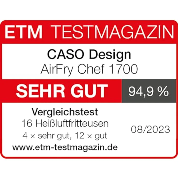 Caso Design AirFry Chef 1700 Heißluftfritteuse, ohne Fett, 1700 Watt, 22 Liter, 12 Automatikprogramme, Timer, Innenraumbeleuchtung, schwarz – Bild 2