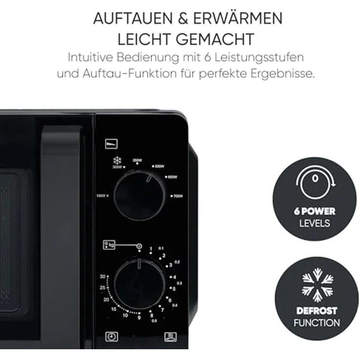SEVERIN Mikrowelle Solo MW 9180, 19L Füllvolumen, 6 Leistungsstufen, praktische Auftau-Funktion, zeitloses Design – Bild 4