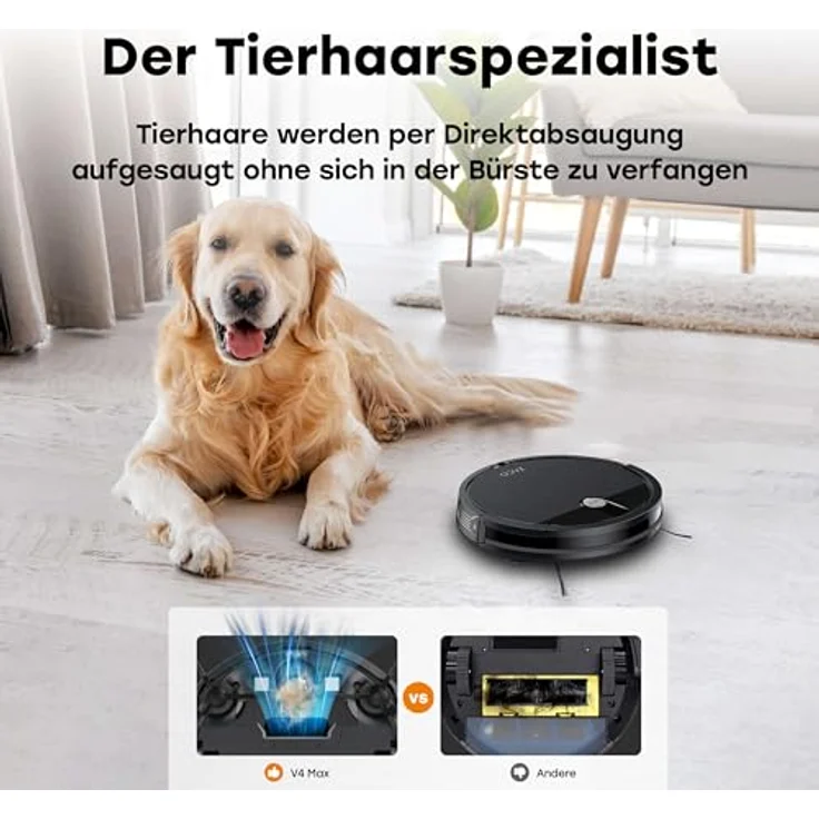 ZACO V4 Max Saugroboter ohne Wischfunktion, Anti-Haarverwicklungstechnologie, 3000Pa Saugkraft, GyroNav, ultraschlankes Design 30x7,6cm – Bild 3