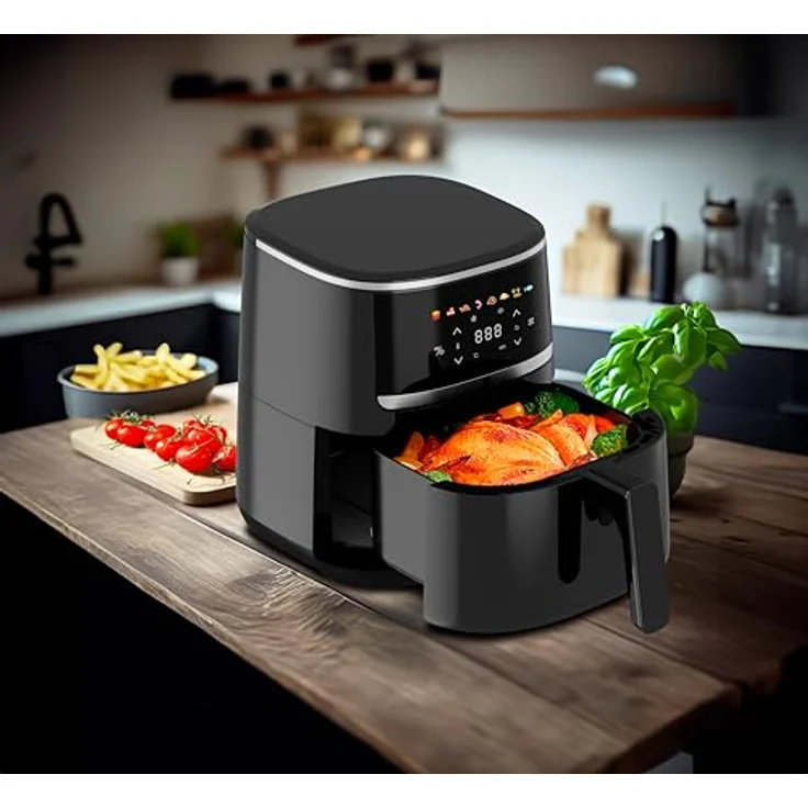 aeco COMPACT AirFryer 4,3 Liter, Heißluftfritteuse mit digitalem Touch-Display, 1500 Watt, 80°-200° einstellbar, 8 Programme, inkl. Rezeptheft, platzsparendes Design – Bild 5