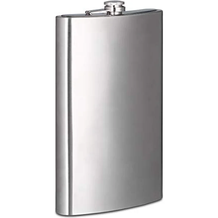 Relaxdays Flachmann XXL, Edelstahl Trinkflasche mit 1800 ml Fassungsvolumen, klassisches Design, Silber, 2er Set – Bild 1
