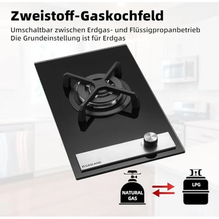 Gasland Chef GH12BF Glas Gaskochfeld Wok Brenner, 30cm Gas Einbaugerät Autark Gaskochfeld, LPG Erdgas inkl – Bild 4