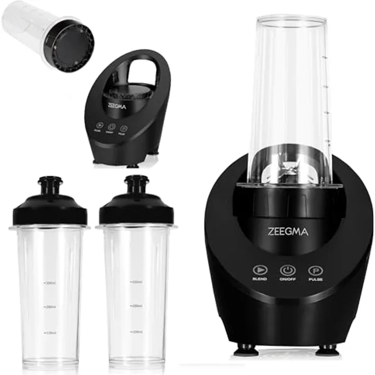 Zeegma VITAMINE FERRO Elektrischer Mixer für Cocktails und Smoothies, Magnetantriebstechnologie, 200 W, Persönlicher Mixer, Mini-Mixer, 2 austauschbare Flaschen 300 ml, 2 Geschwindigkeiten, Weiß